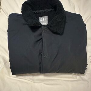 GAP Men's Dark Jacket with Sherpa Collar